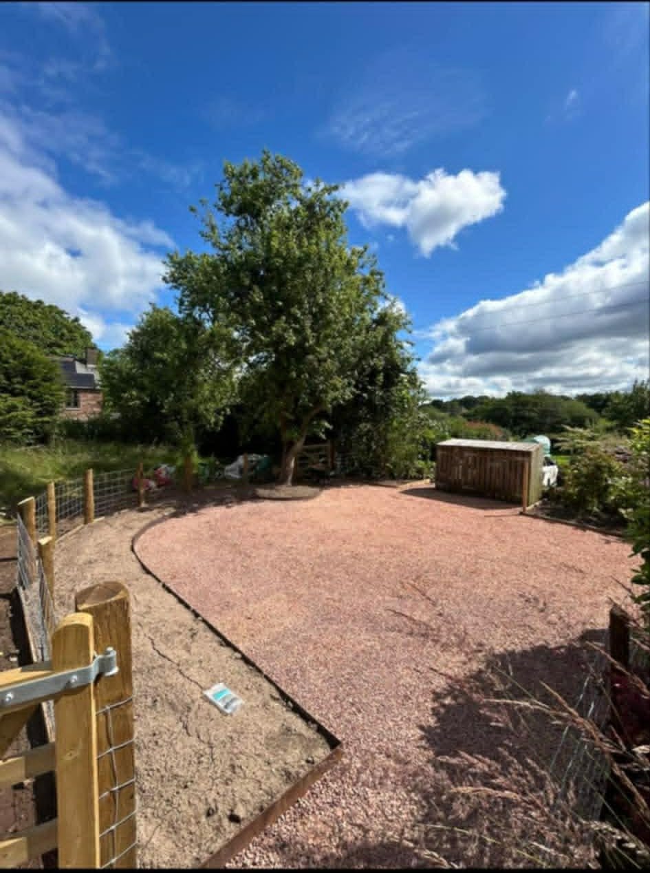Gravel driveway and parking area
