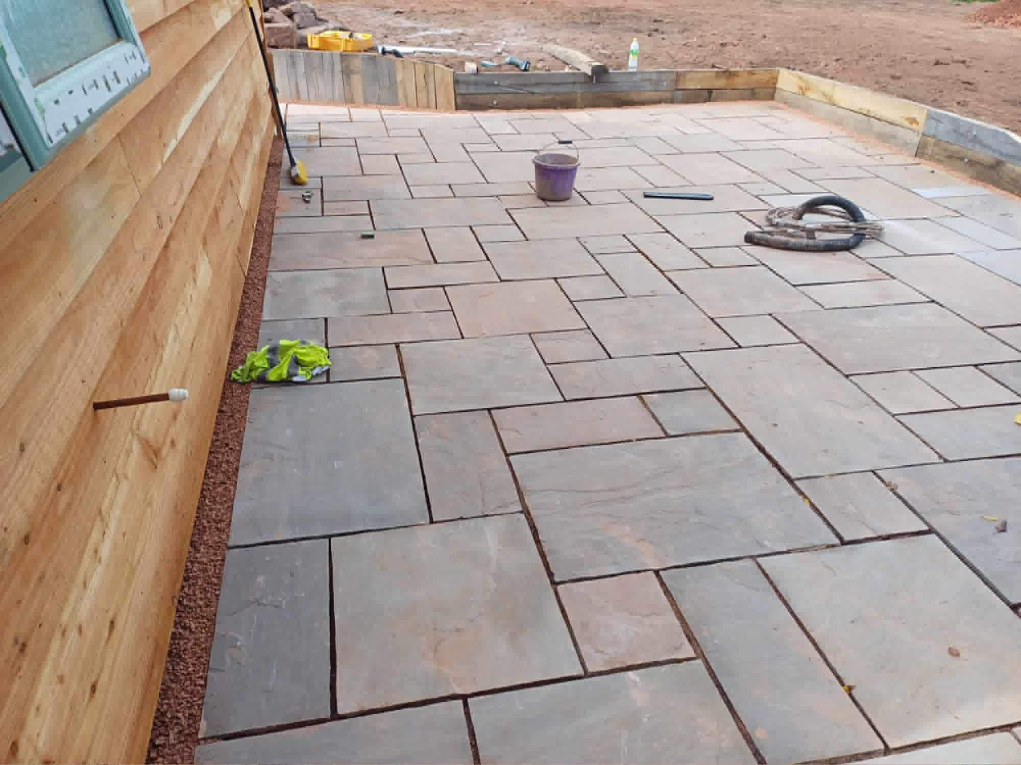 External stone tiling, completed