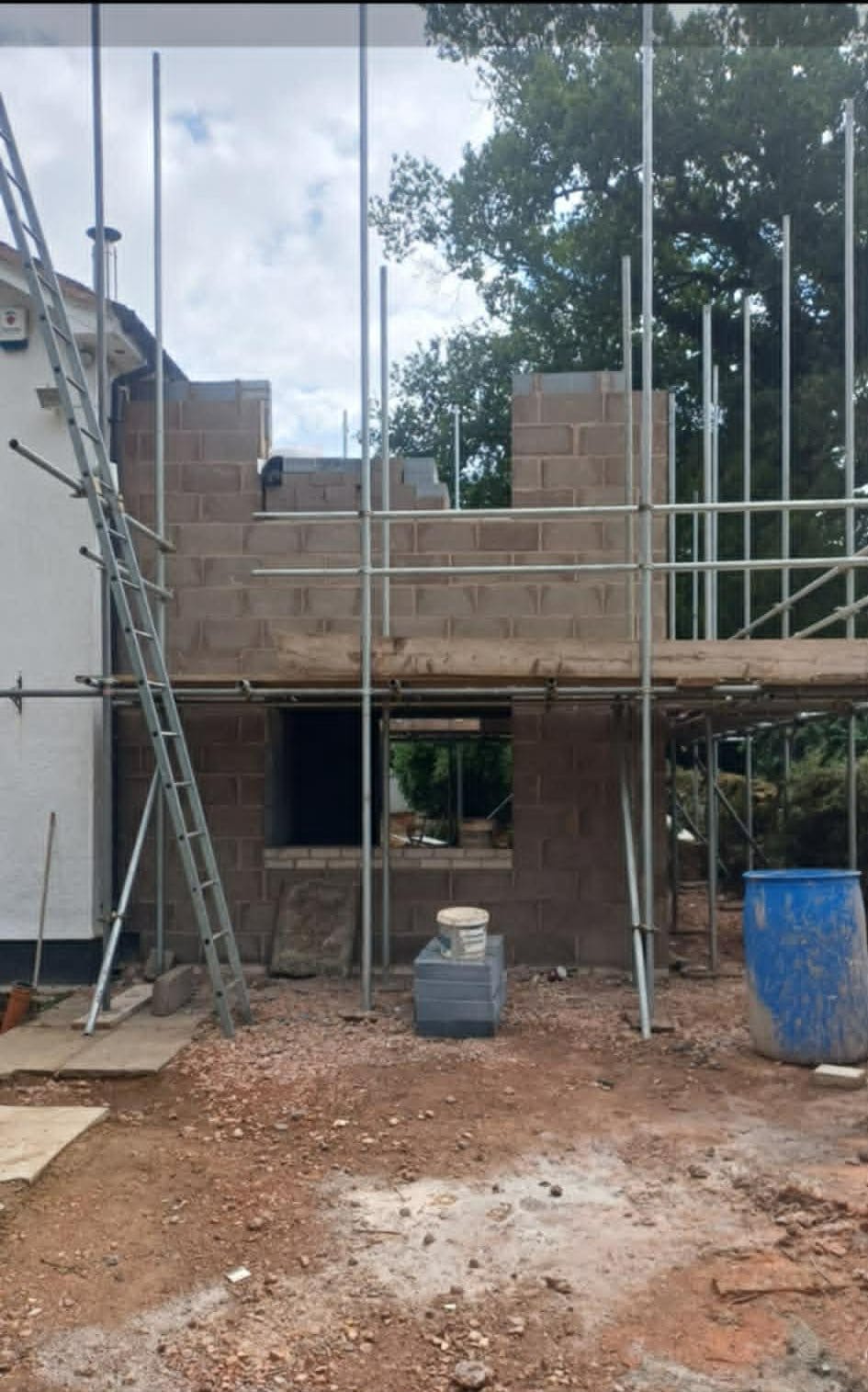 Extension under construction with scaffolding